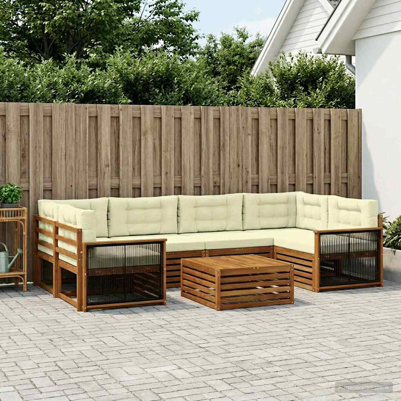 Set de canapele de exterior 7 buc. Natural și Crem