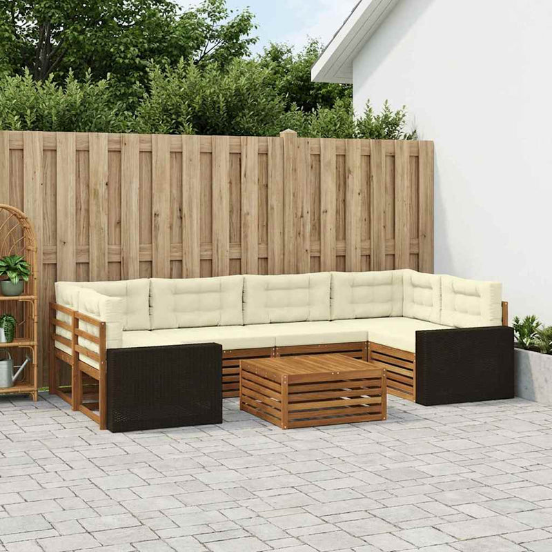 Set de canapele de exterior 7 buc. Natural și Crem Poliester