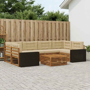 Set de canapele de exterior 7 buc. Natural și Bej Poliester