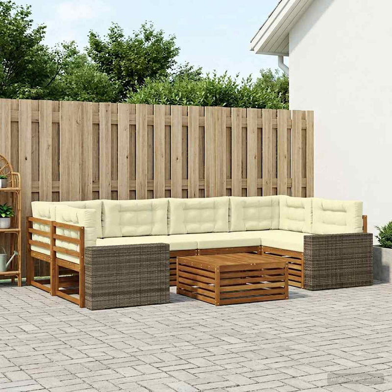 Set de canapele de exterior 7 buc. Natural și Crem Poliester