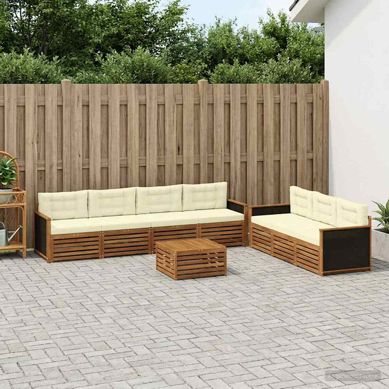 Set de canapele de exterior 8 buc. Natural și Crem Poliester