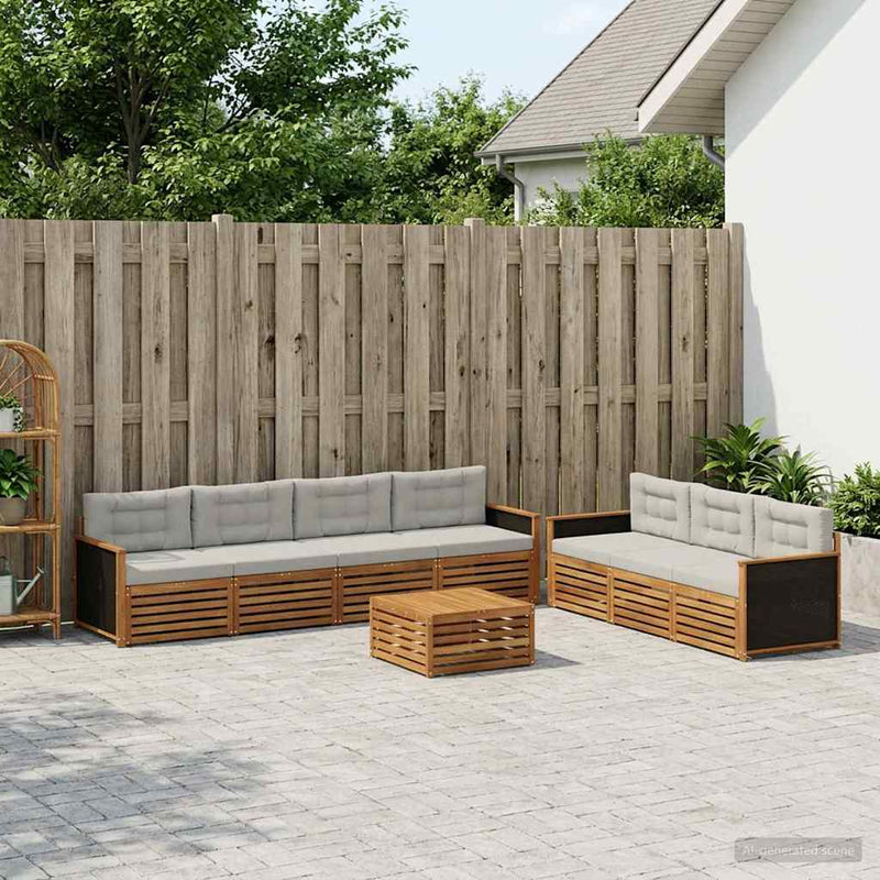 Set de canapele de exterior 8 buc. Natural și gri deschis