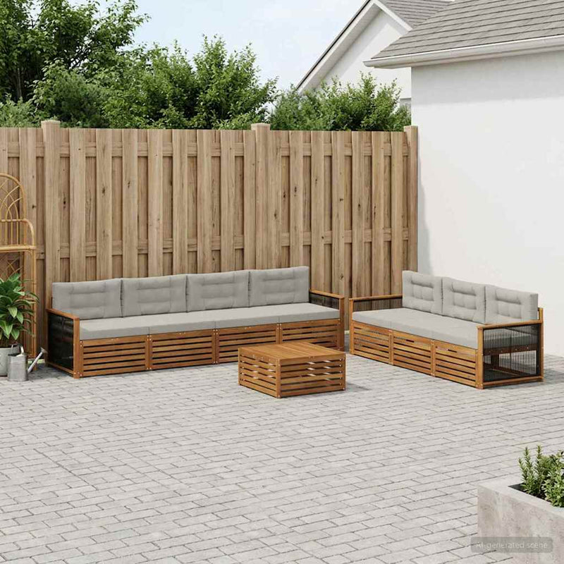 Set de canapele de exterior 8 buc. Natural și gri deschis