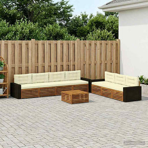 Set de canapele de exterior 8 buc. Natural și Crem Poliester