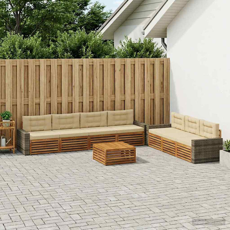 Set de canapele de exterior 8 buc. Natural și Bej Poliester