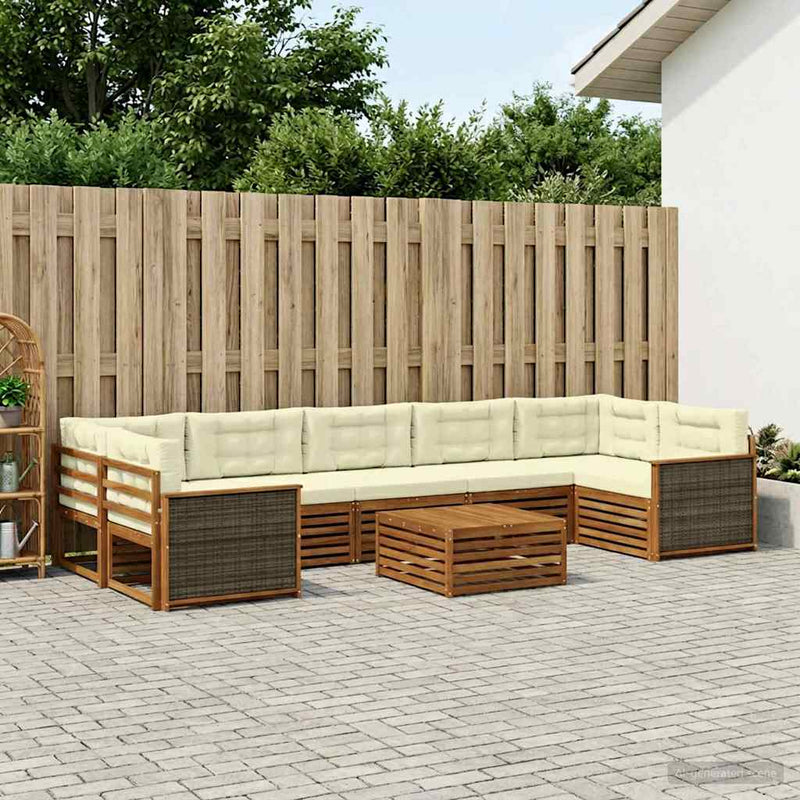 Set de canapele de exterior 8 buc. Natural și Crem