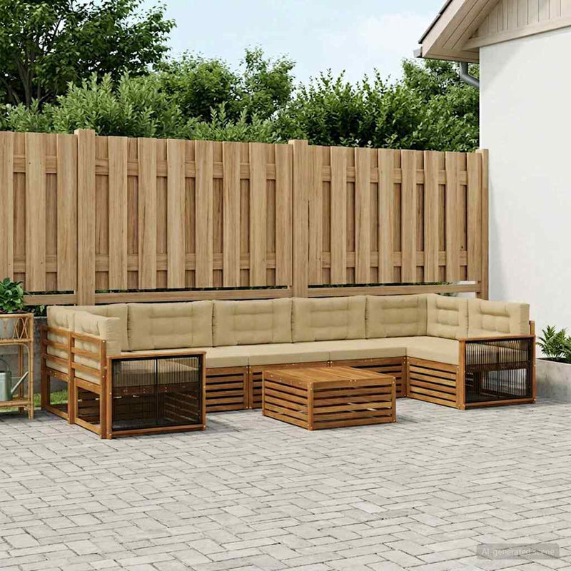 Set de canapele de exterior 8 buc. Natural și Bej