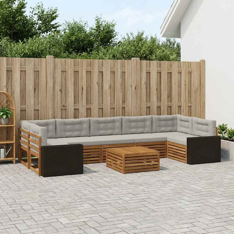 Set de canapele de exterior 8 buc. Natural și gri deschis