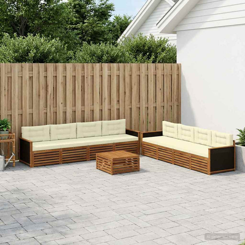 Set de canapele de exterior 9 buc. Natural și Crem Poliester