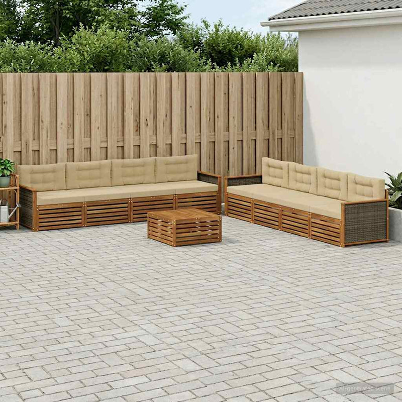 Set de canapele de exterior 9 buc. Natural și Bej