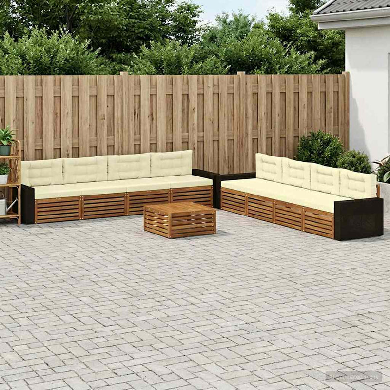 Set de canapele de exterior 9 buc. Natural și Crem Poliester
