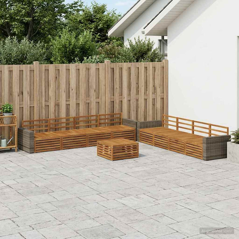 Set de canapele de exterior 9 buc. natural Lemn masiv de acacia
