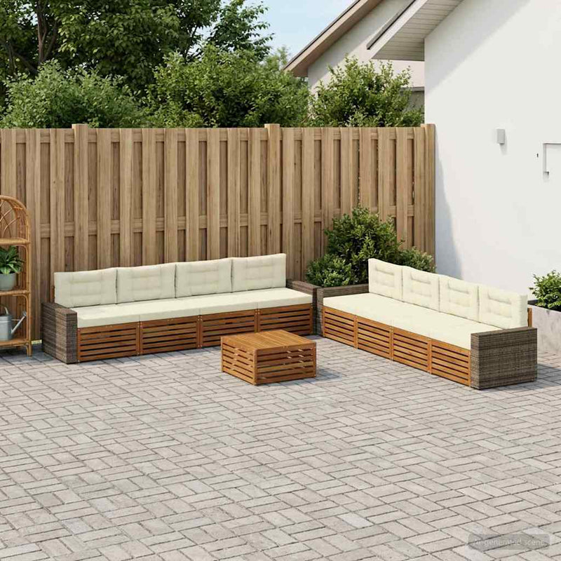 Set de canapele de exterior 9 buc. Natural și Crem Poliester