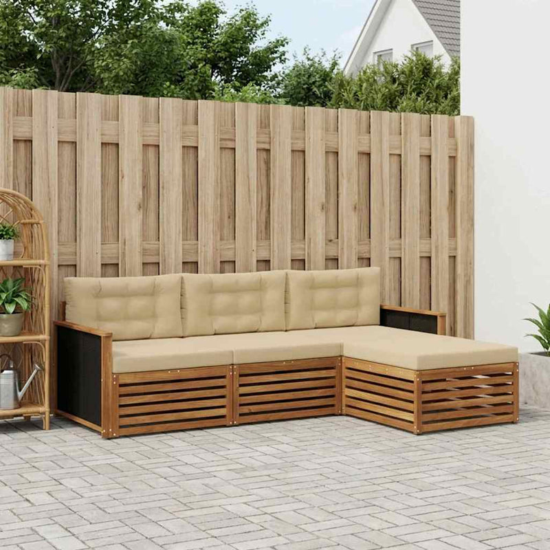 Set de canapele de exterior 4 buc. Natural și Bej Poliester