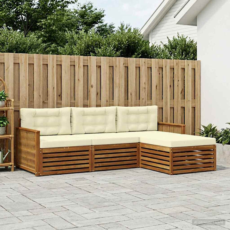 Set de canapele de exterior 4 buc. Natural și Crem