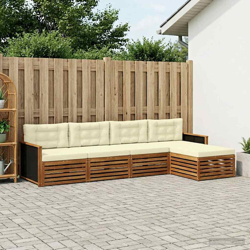 Set de canapele de exterior 5 buc. Natural și Crem Poliester