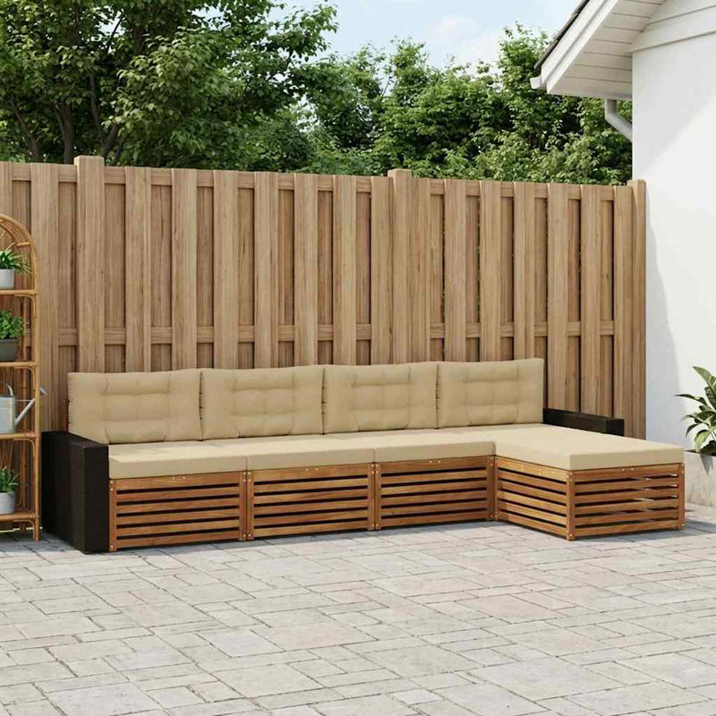 Set de canapele de exterior 5 buc. Natural și Bej Poliester
