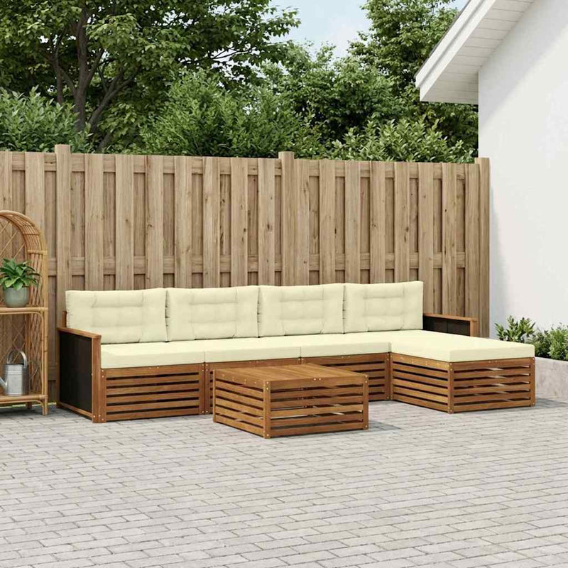 Set de canapele de exterior 6 buc. Natural și Crem Poliester
