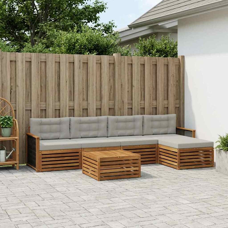 Set de canapele de exterior 6 buc. Natural și gri deschis