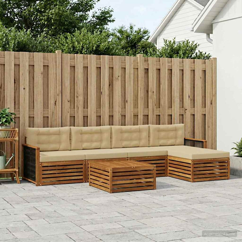 Set de canapele de exterior 6 buc. Natural și Bej