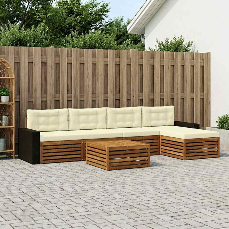 Set de canapele de exterior 6 buc. Natural și Crem Poliester