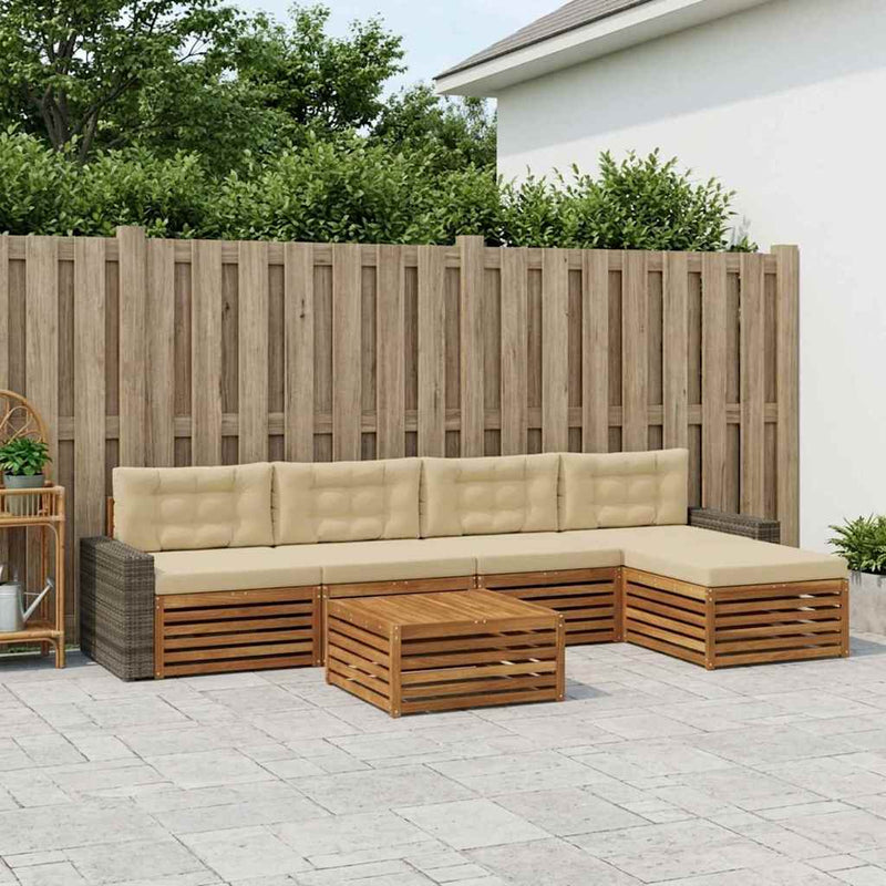 Set de canapele de exterior 6 buc. Natural și Bej Poliester
