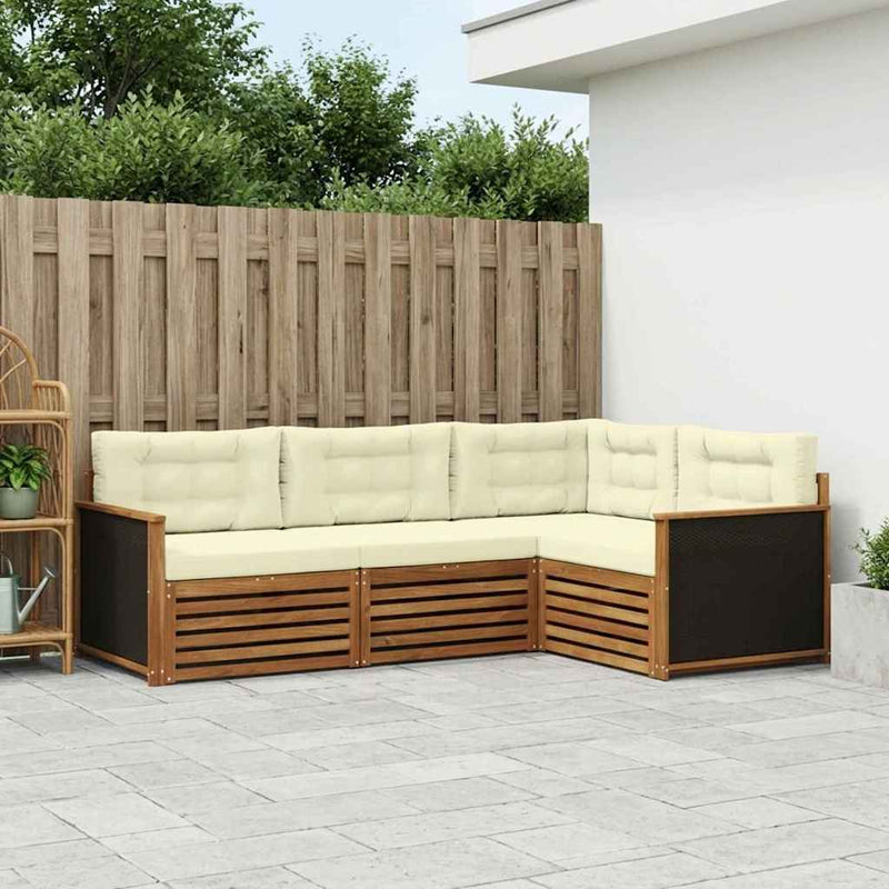 Set de canapele de exterior 4 buc. Natural și Crem Poliester