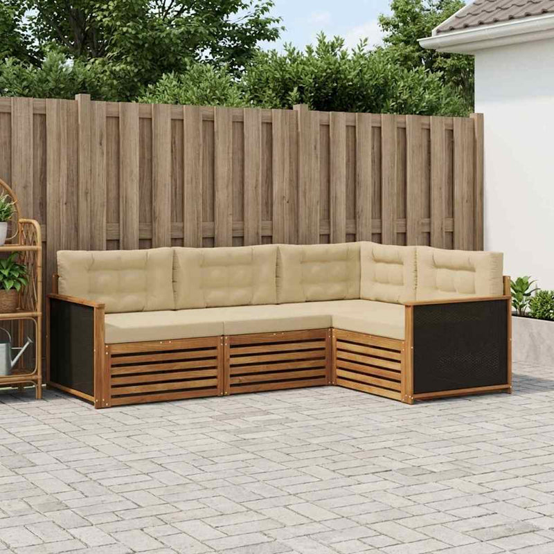 Set de canapele de exterior 4 buc. Natural și Bej Poliester
