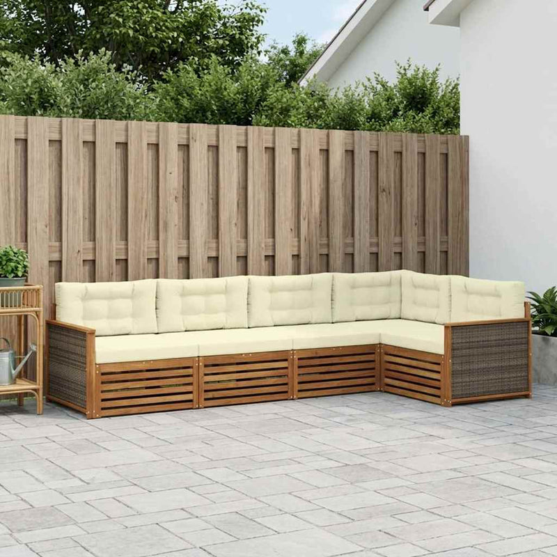 Set de canapele de exterior 5 buc. Natural și Crem