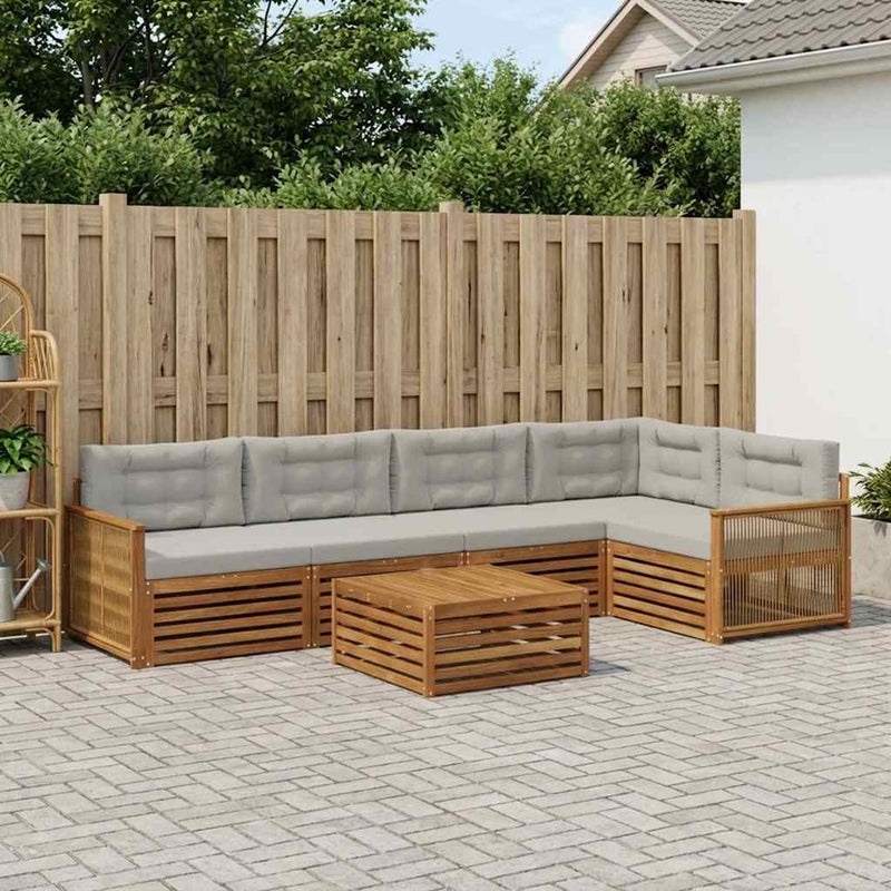 Set de canapele de exterior 6 buc. Natural și gri deschis