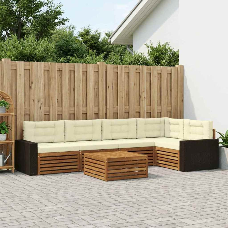 Set de canapele de exterior 6 buc. Natural și Crem Poliester