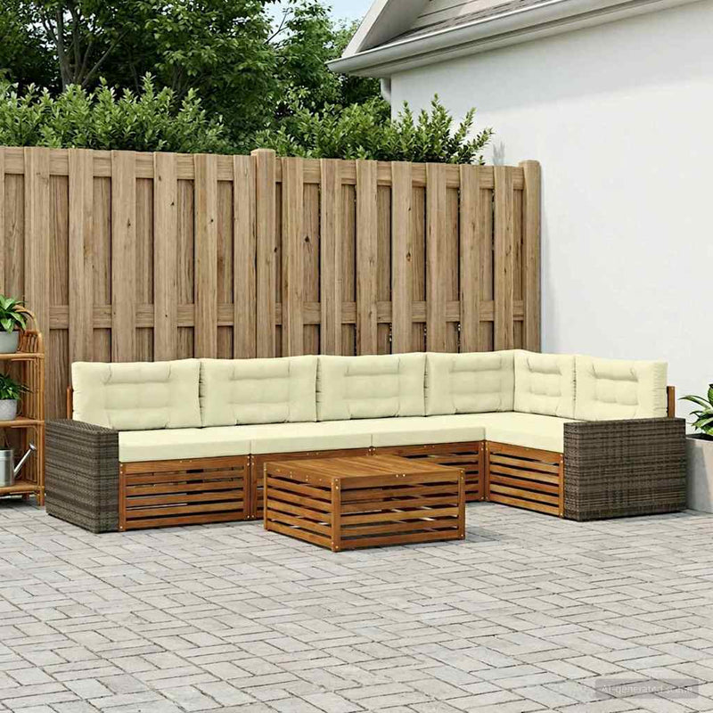 Set de canapele de exterior 6 buc. Natural și Crem Poliester