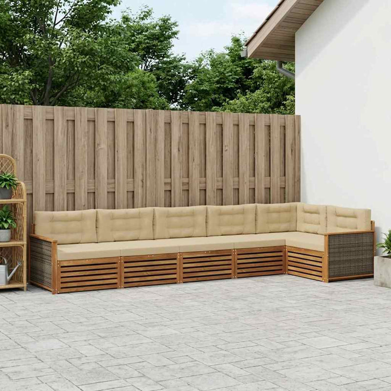 Set de canapele de exterior 6 buc. Natural și Bej