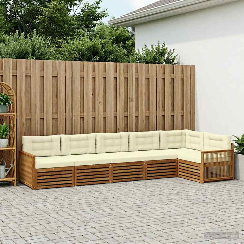 Set de canapele de exterior 6 buc. Natural și Crem