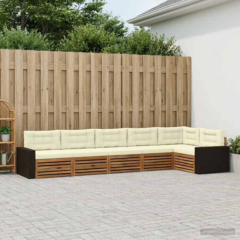 Set de canapele de exterior 6 buc. Natural și Crem Poliester