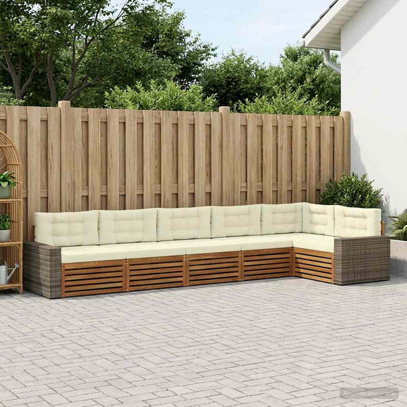 Set de canapele de exterior 6 buc. Natural și Crem Poliester