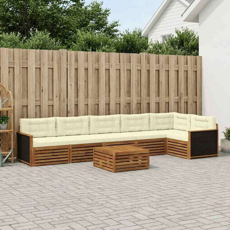 Set de canapele de exterior 7 buc. Natural și Crem Poliester