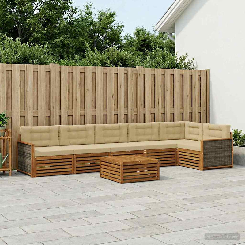 Set de canapele de exterior 7 buc. Natural și Bej