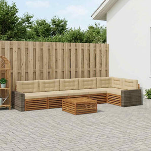 Set de canapele de exterior 7 buc. Natural și Bej Poliester
