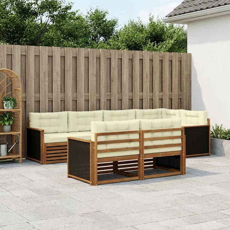 Set de canapele de exterior 7 buc. Natural și Crem