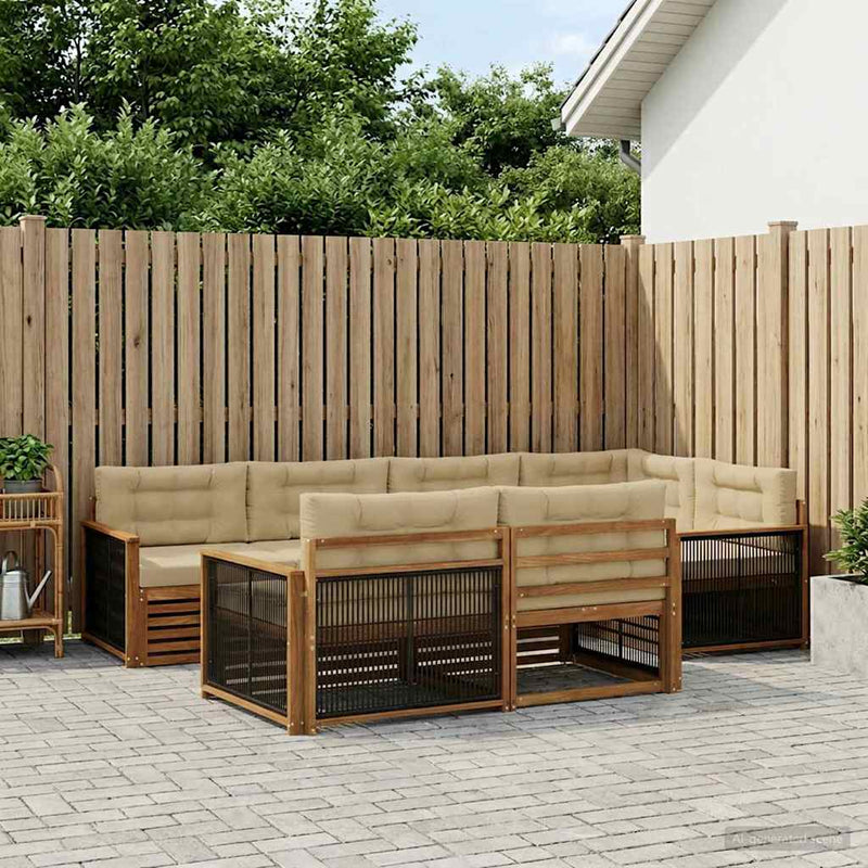 Set de canapele de exterior 7 buc. Natural și Bej