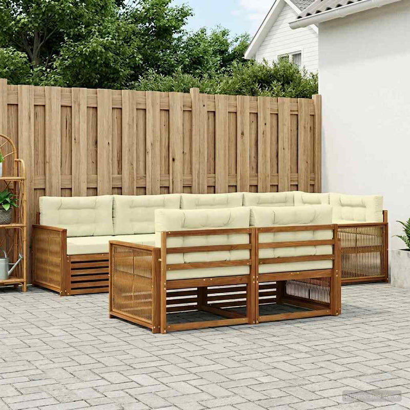 Set de canapele de exterior 7 buc. Natural și Crem