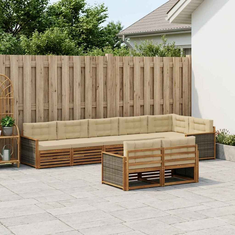 Set de canapele de exterior 8 buc. Natural și Bej