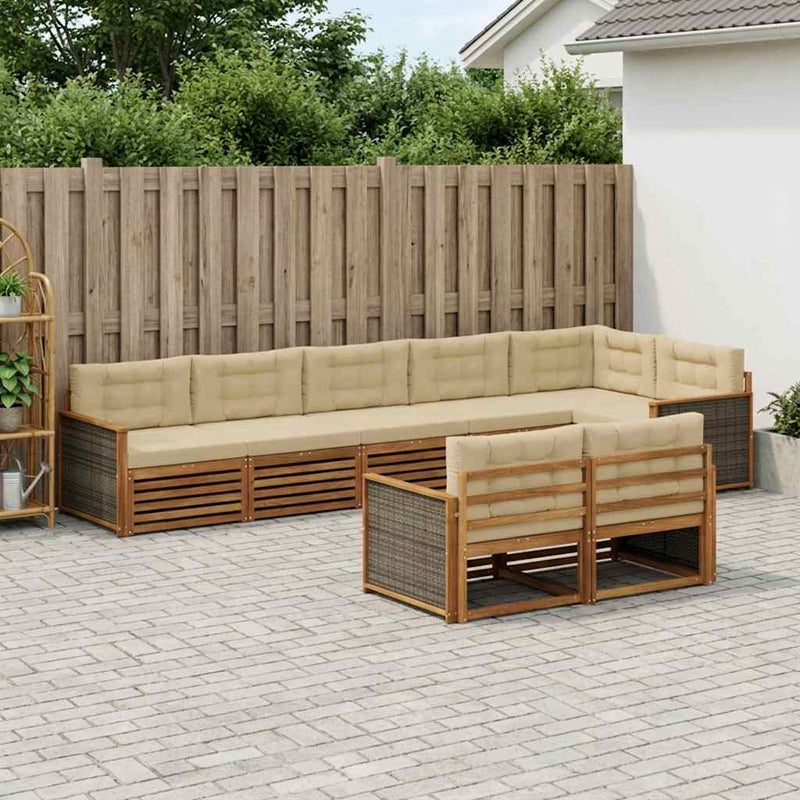 Set de canapele de exterior 8 buc. Natural și Bej