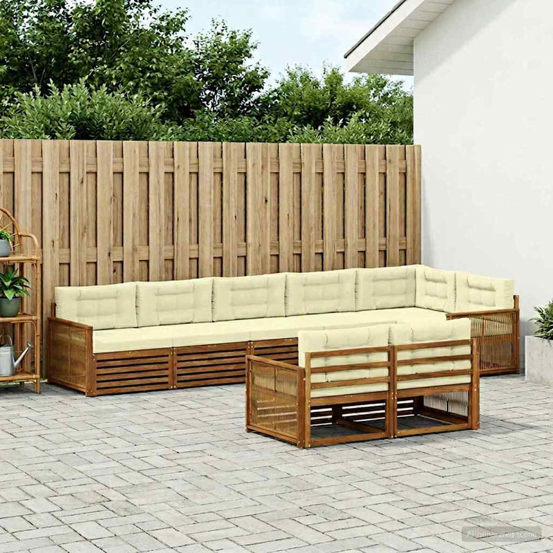 Set de canapele de exterior 8 buc. Natural și Crem
