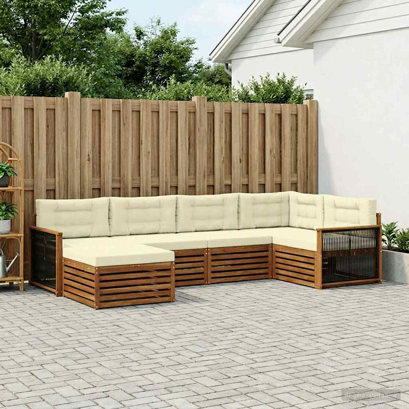 Set de canapele de exterior 6 buc. Natural și Crem