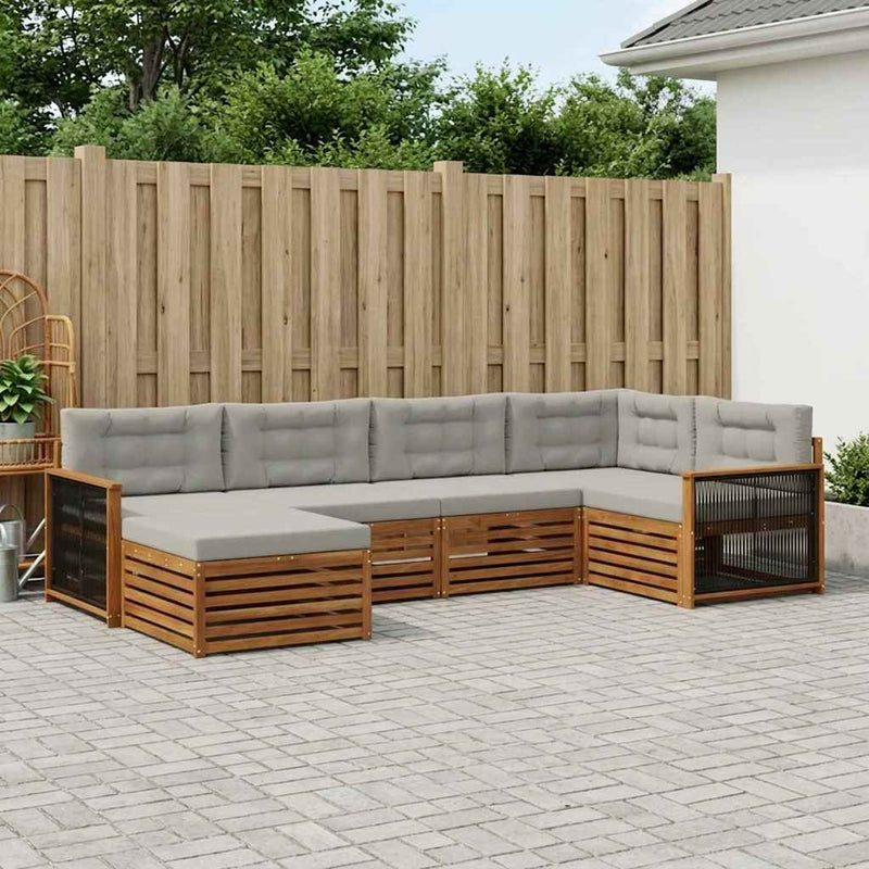 Set de canapele de exterior 6 buc. Natural și gri deschis