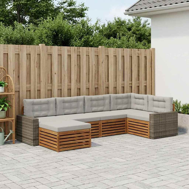 Set de canapele de exterior 6 buc. Natural și gri deschis