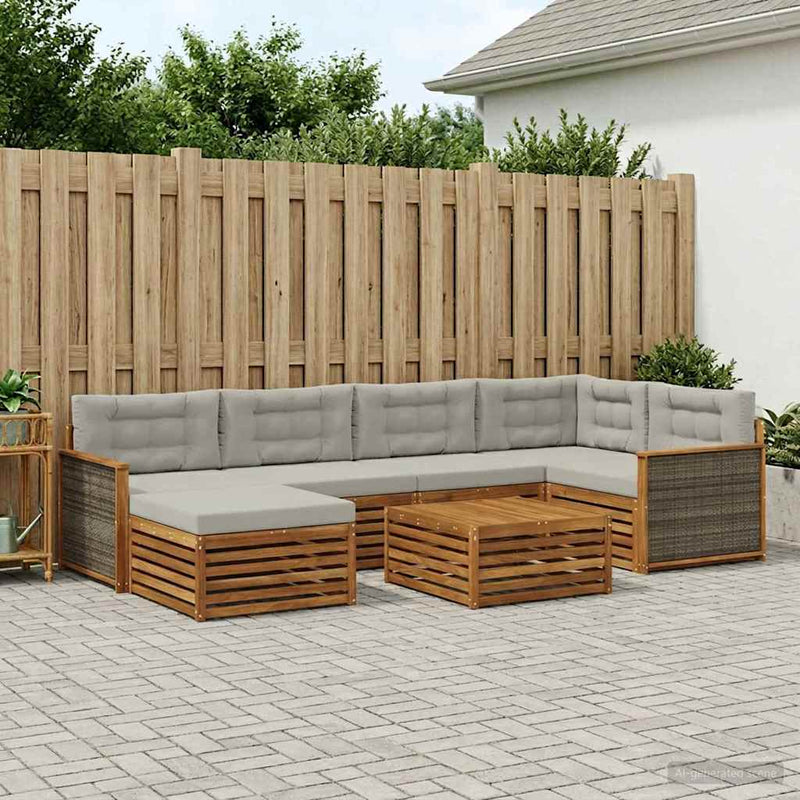 Set de canapele de exterior 7 buc. Natural și gri deschis
