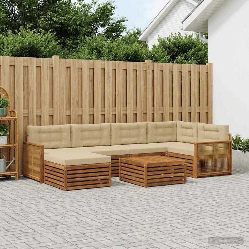 Set de canapele de exterior 7 buc. Natural și Bej
